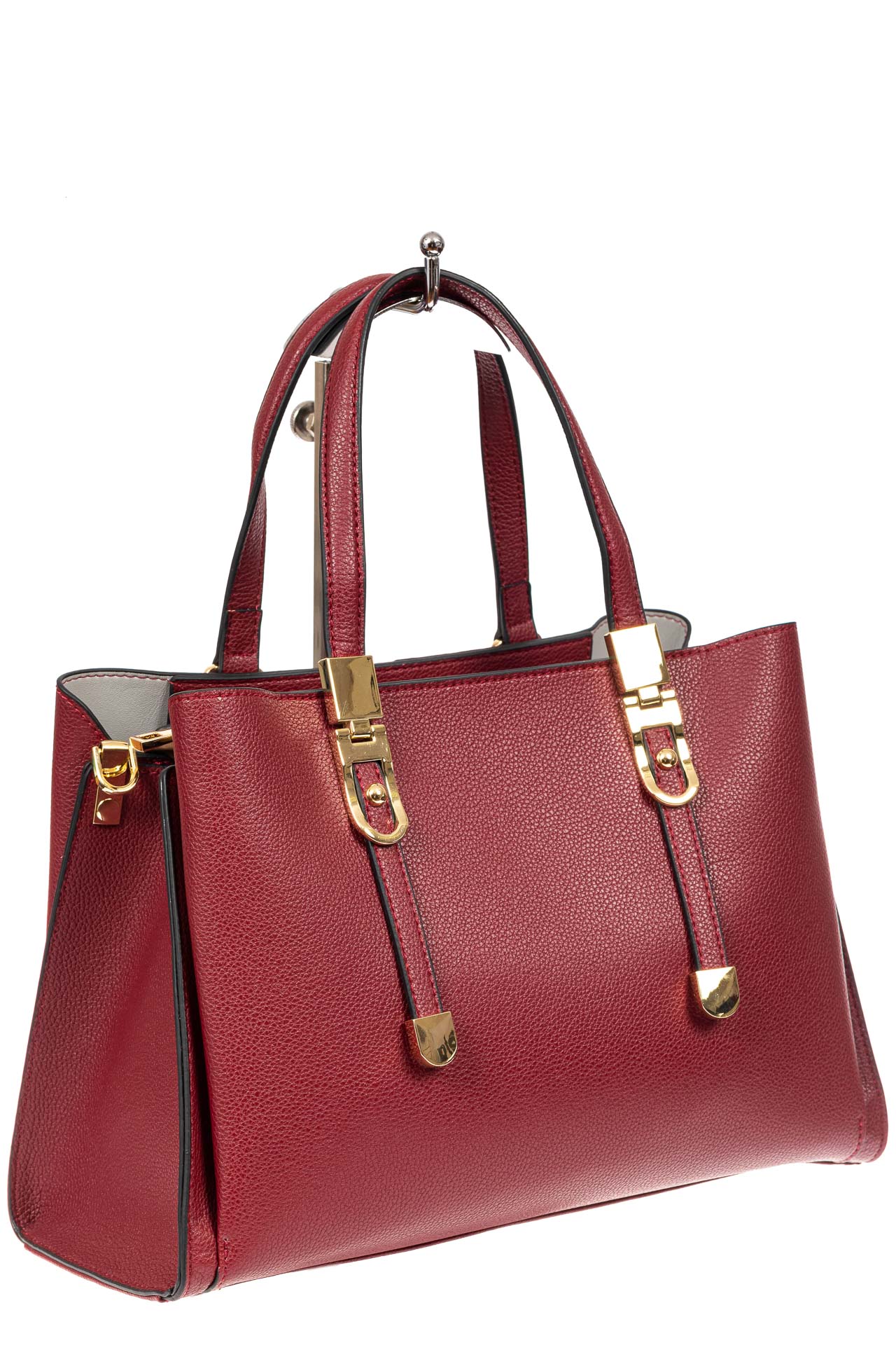 На фото 1 - Кожаная женская сумка тоут с регулировкой лямок, цвет красный
