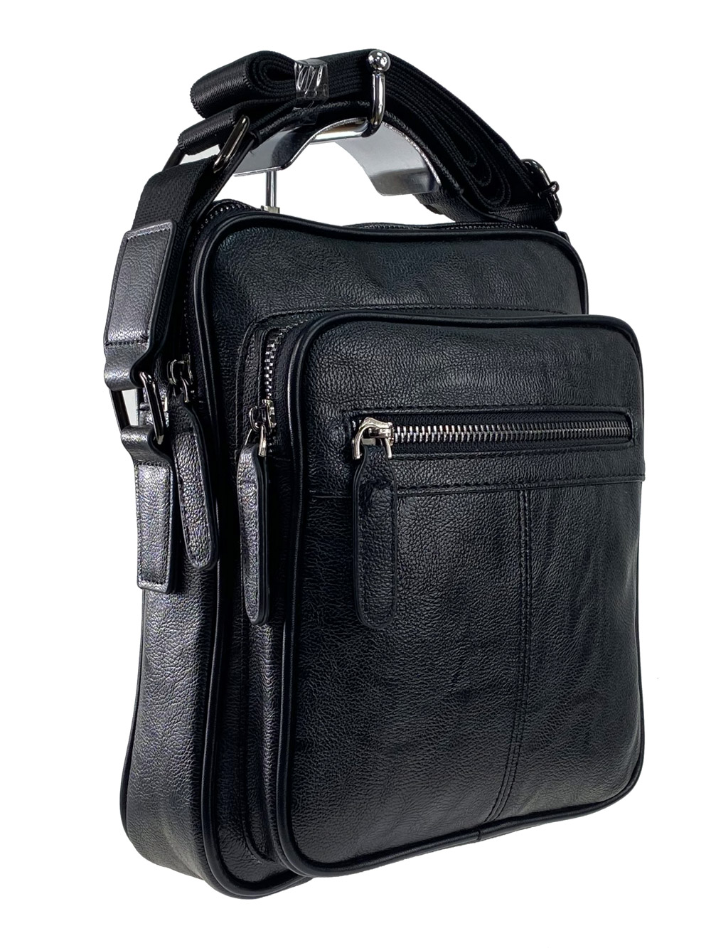 На фото 1 - Мужская сумка через плечо из фактурной экокожи, цвет чёрный