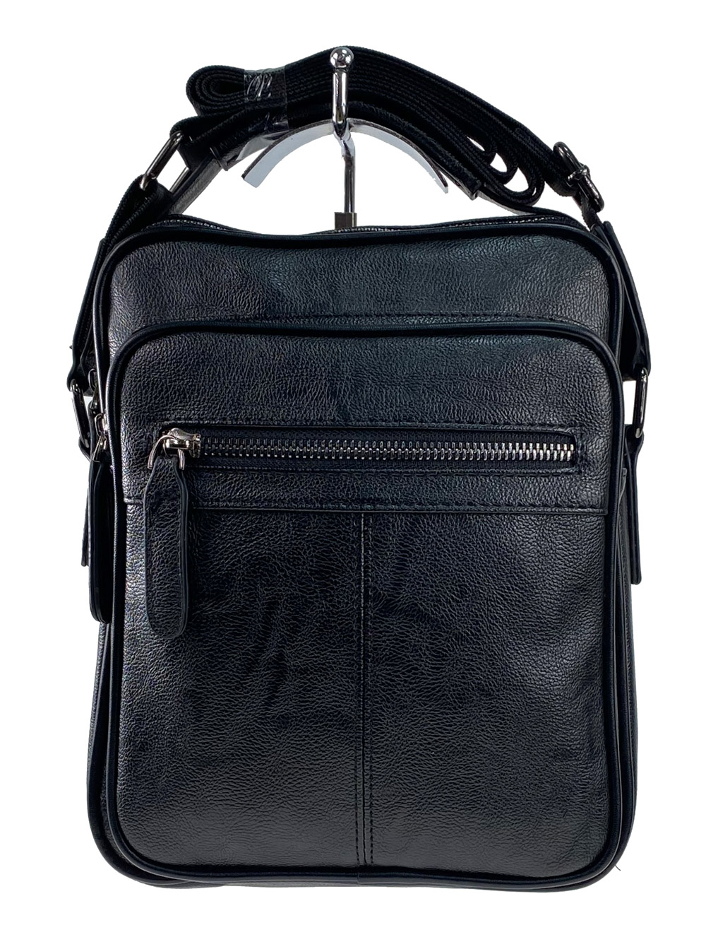 На фото 2 - Мужская сумка через плечо из фактурной экокожи, цвет чёрный