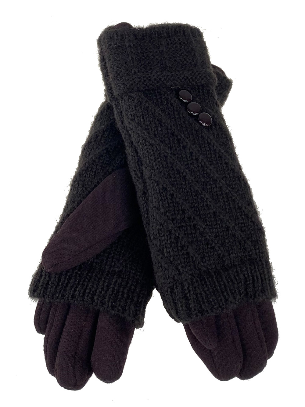 На фото 1 - Митенки шерстяные с текстильными перчатками, цвет шоколад