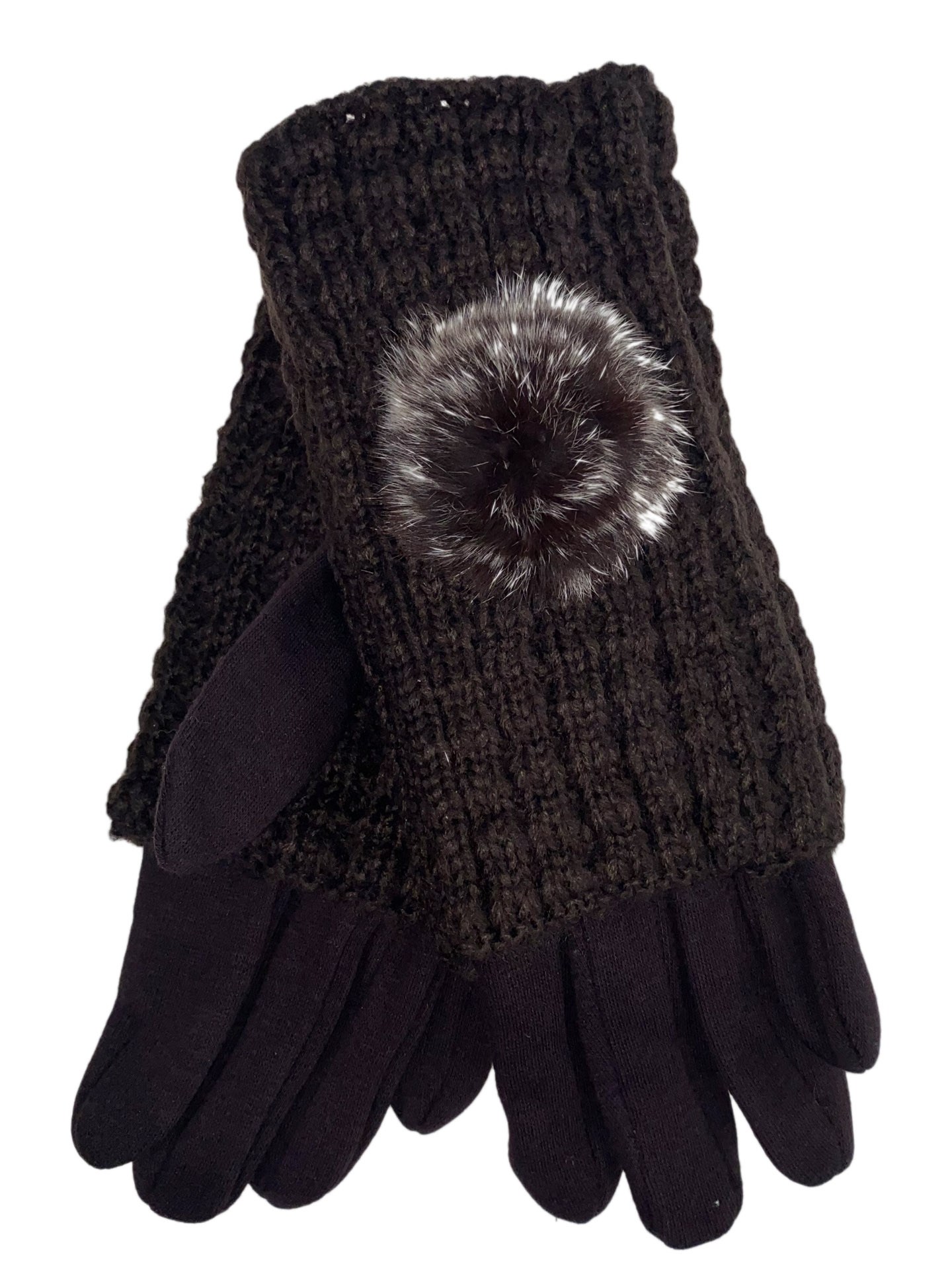 На фото 1 - Женские текстильные перчатки с шерстяными митенками, цвет шоколад