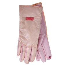 На фото 1 - Комбинированные женские перчатки, цвет розовый