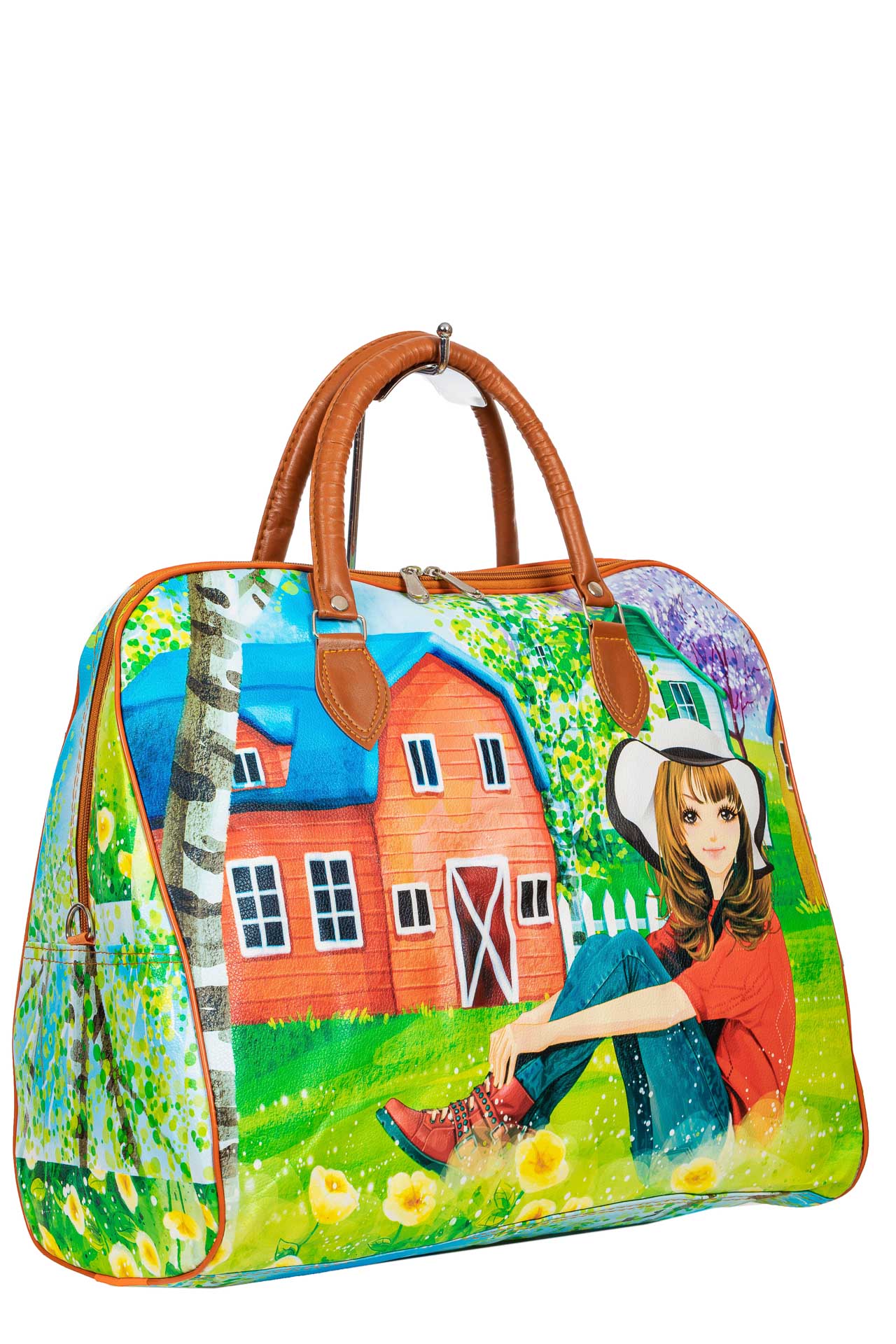 На фото 1 - Женская дорожная сумка из искусственной кожи, мультицвет