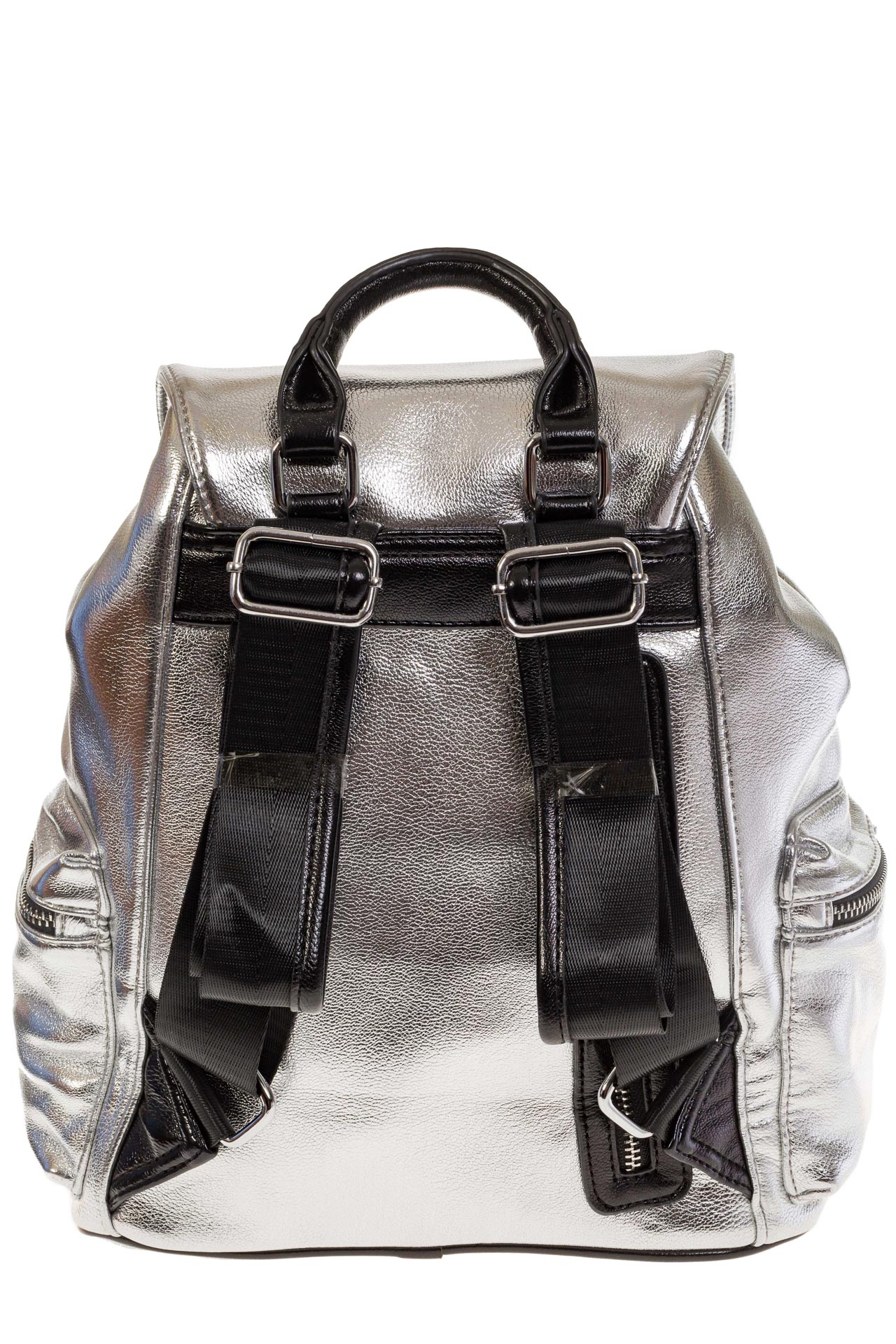 На фото 3 - Рюкзак-портфель из искусственной кожи серебристого цвета