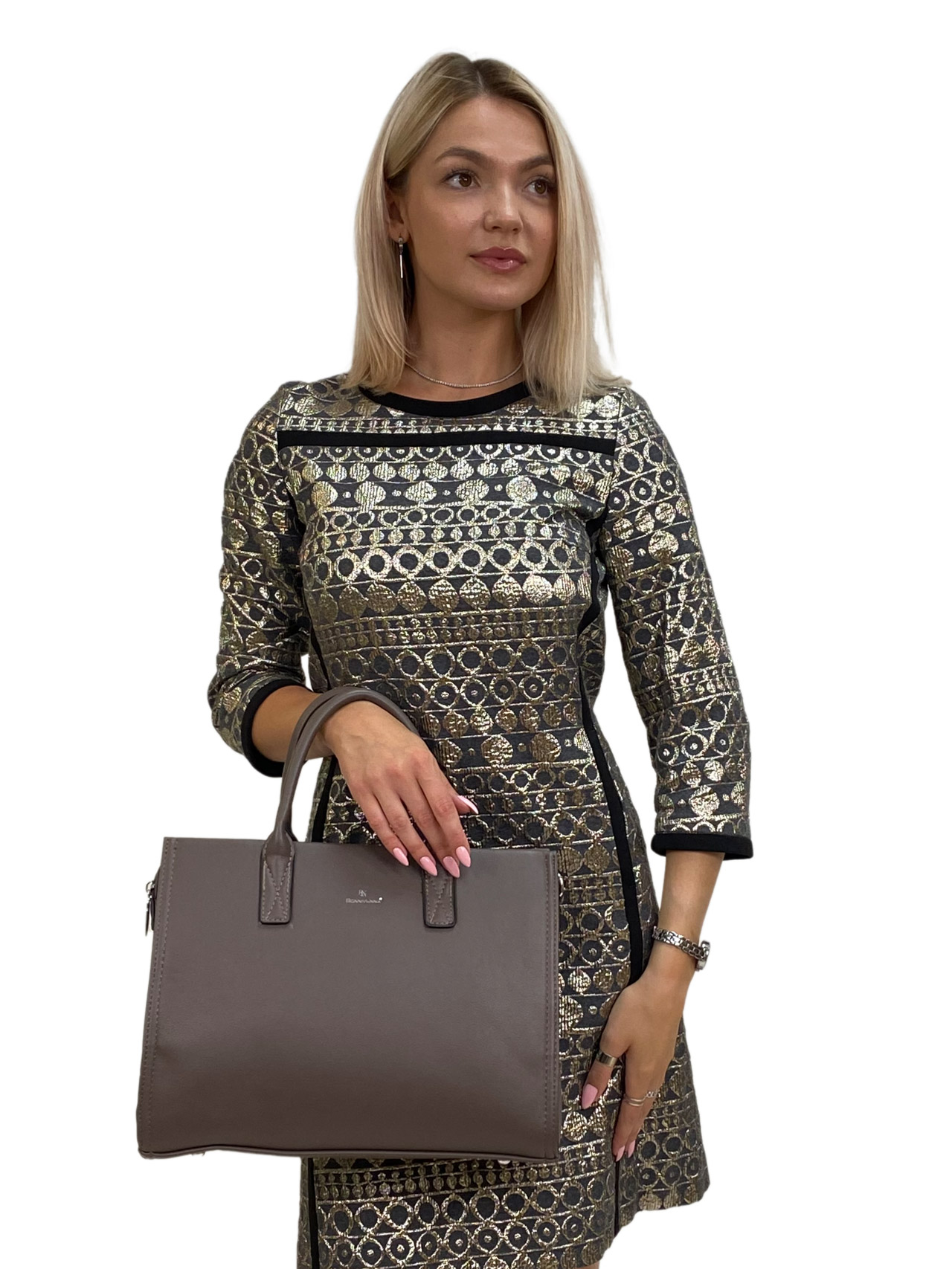 На фото 3 - Женская сумка портфель из искусственной кожи цвет коричневый