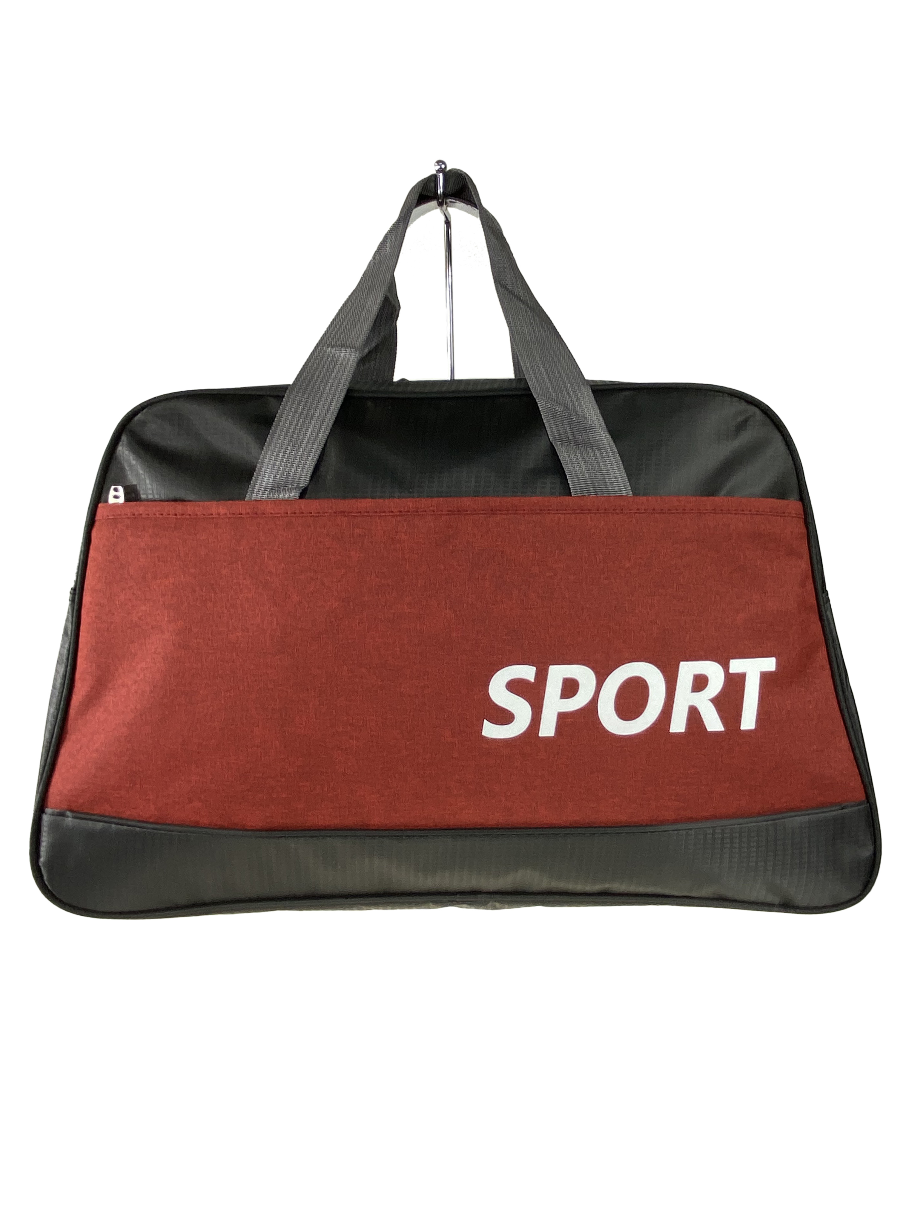 На фото 2 - Дорожно-спортивная сумка из текстиля, цвет чёрный с бордовым
