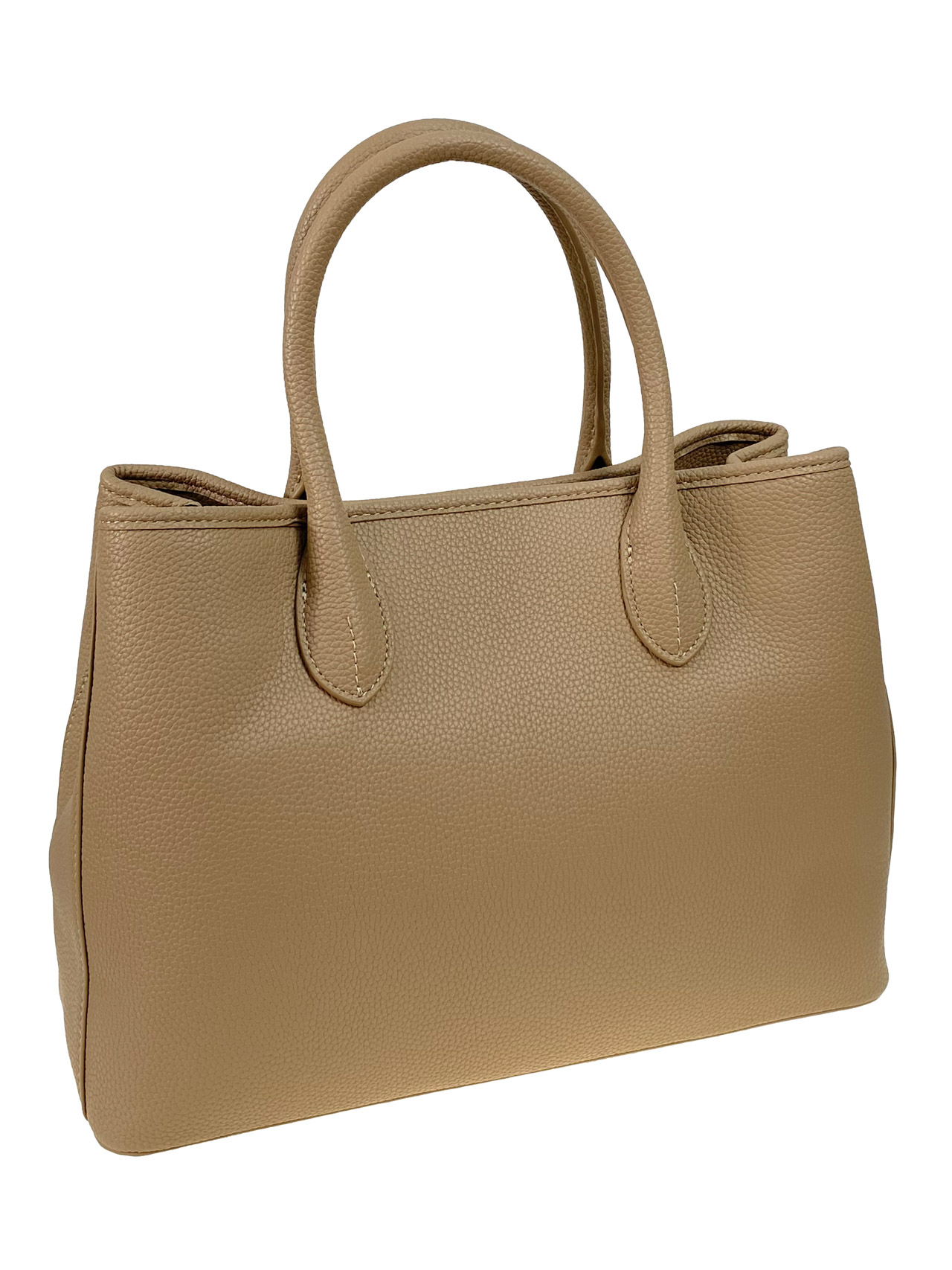 На фото 1 - Женская сумка тоут из натуральной кожи, цвет бежевый