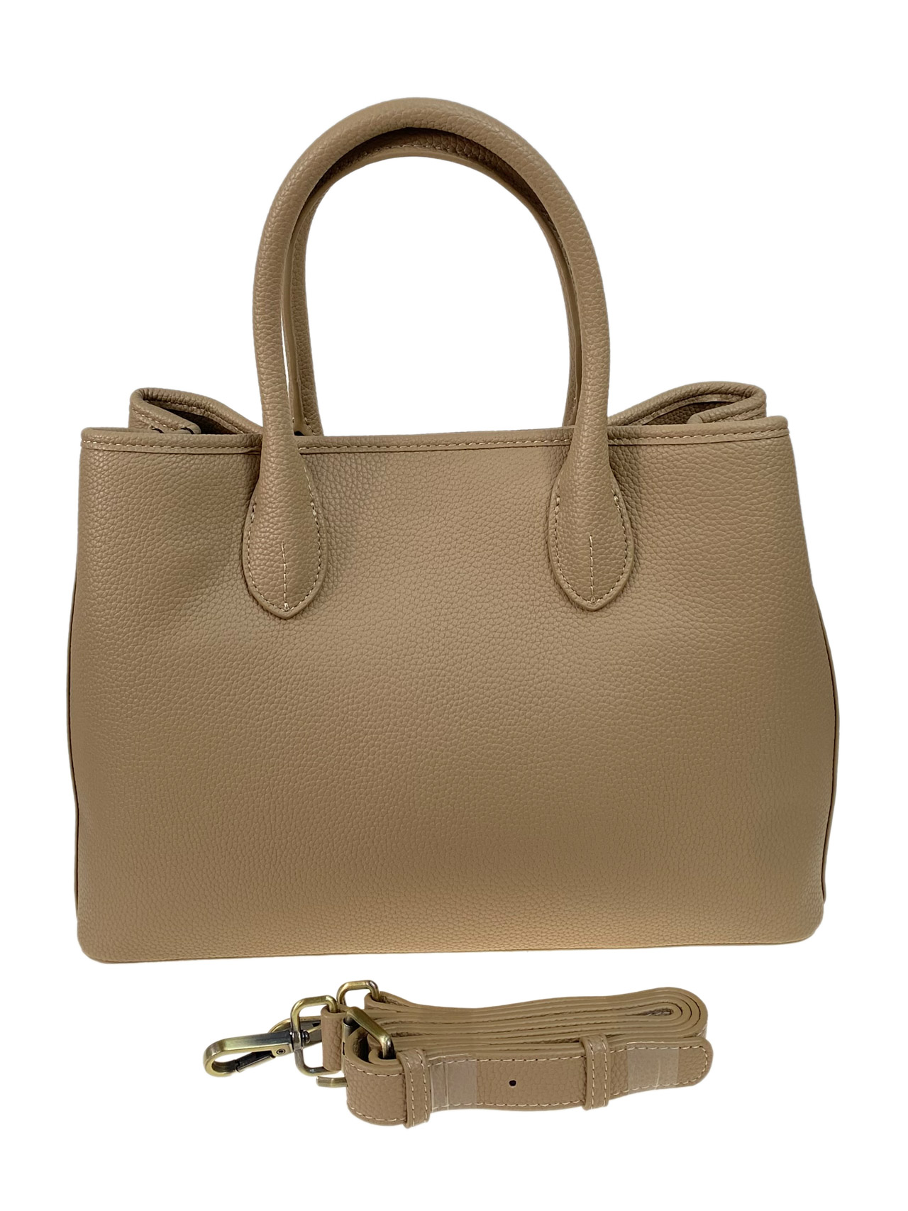 На фото 2 - Женская сумка тоут из натуральной кожи, цвет бежевый