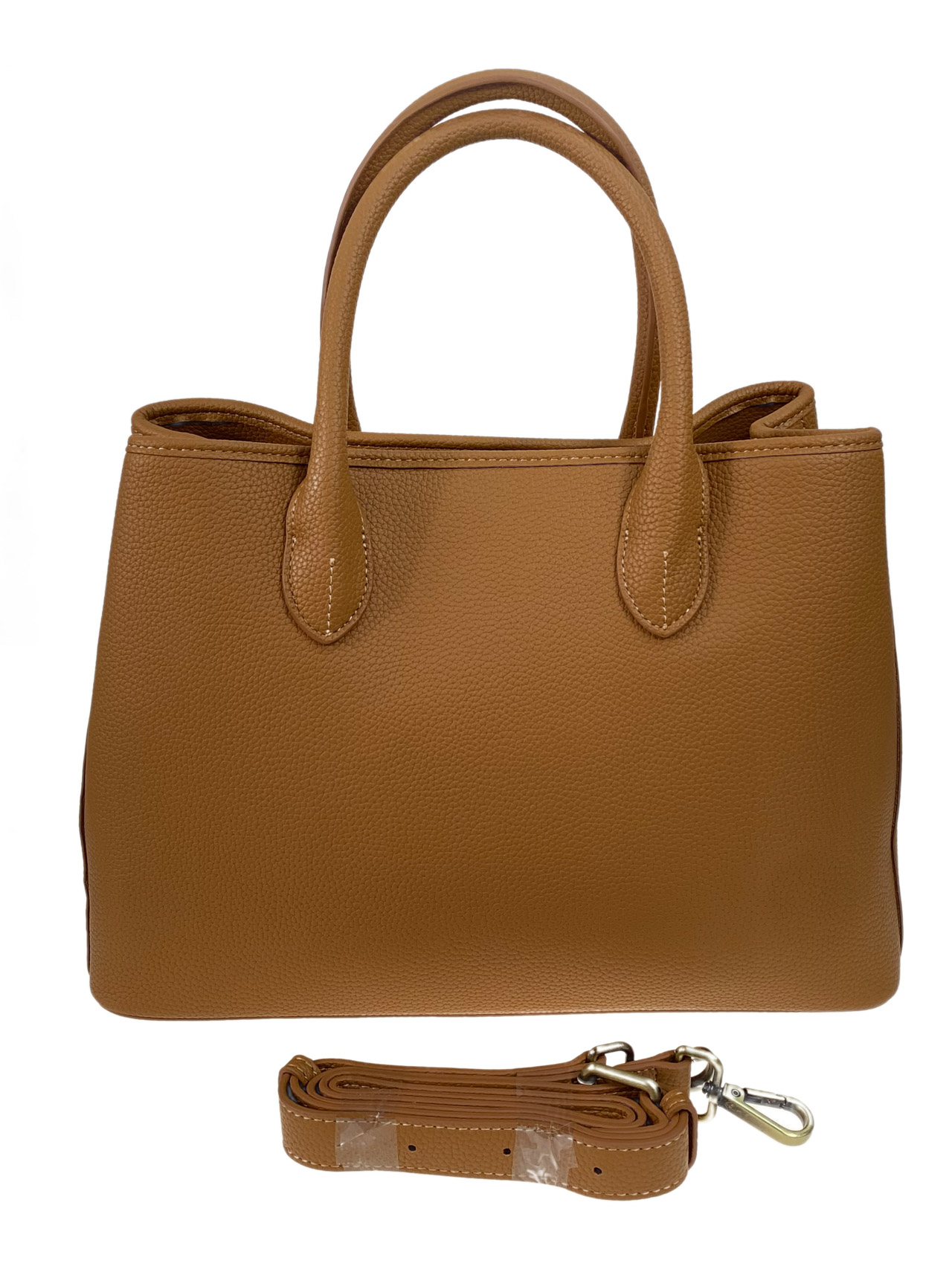 На фото 2 - Женская сумка тоут из натуральной кожи, цвет песочный