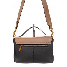 На фото 3 - Классическая женская сумка кожа, цвет черный с коричневым