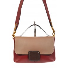 На фото 2 - Классическая женская сумка кожа, цвет бордовый с коричневым