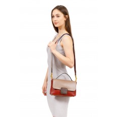 На фото 5 - Классическая женская сумка кожа, цвет бордовый с коричневым