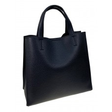 На фото 1 - Женская сумка тоут из натуральной кожи, цвет черный