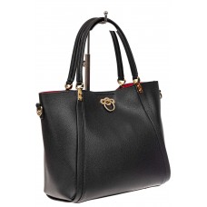 На фото 1 - Кожаная стильная сумка шоппер с замком-кольцом, цвет черный