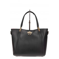 На фото 2 - Кожаная стильная сумка шоппер с замком-кольцом, цвет черный