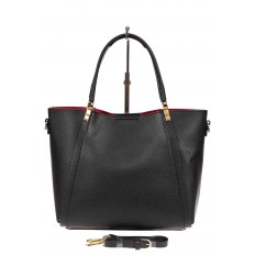 На фото 3 - Кожаная стильная сумка шоппер с замком-кольцом, цвет черный