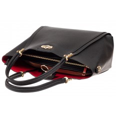 На фото 4 - Кожаная стильная сумка шоппер с замком-кольцом, цвет черный
