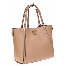 На фото 1 - Кожаная стильная сумка шоппер с замком-кольцом, цвет бежевый