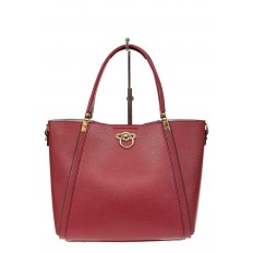 На фото 2 - Кожаная стильная сумка шоппер с замком-кольцом, цвет красный