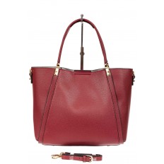 На фото 3 - Кожаная стильная сумка шоппер с замком-кольцом, цвет красный