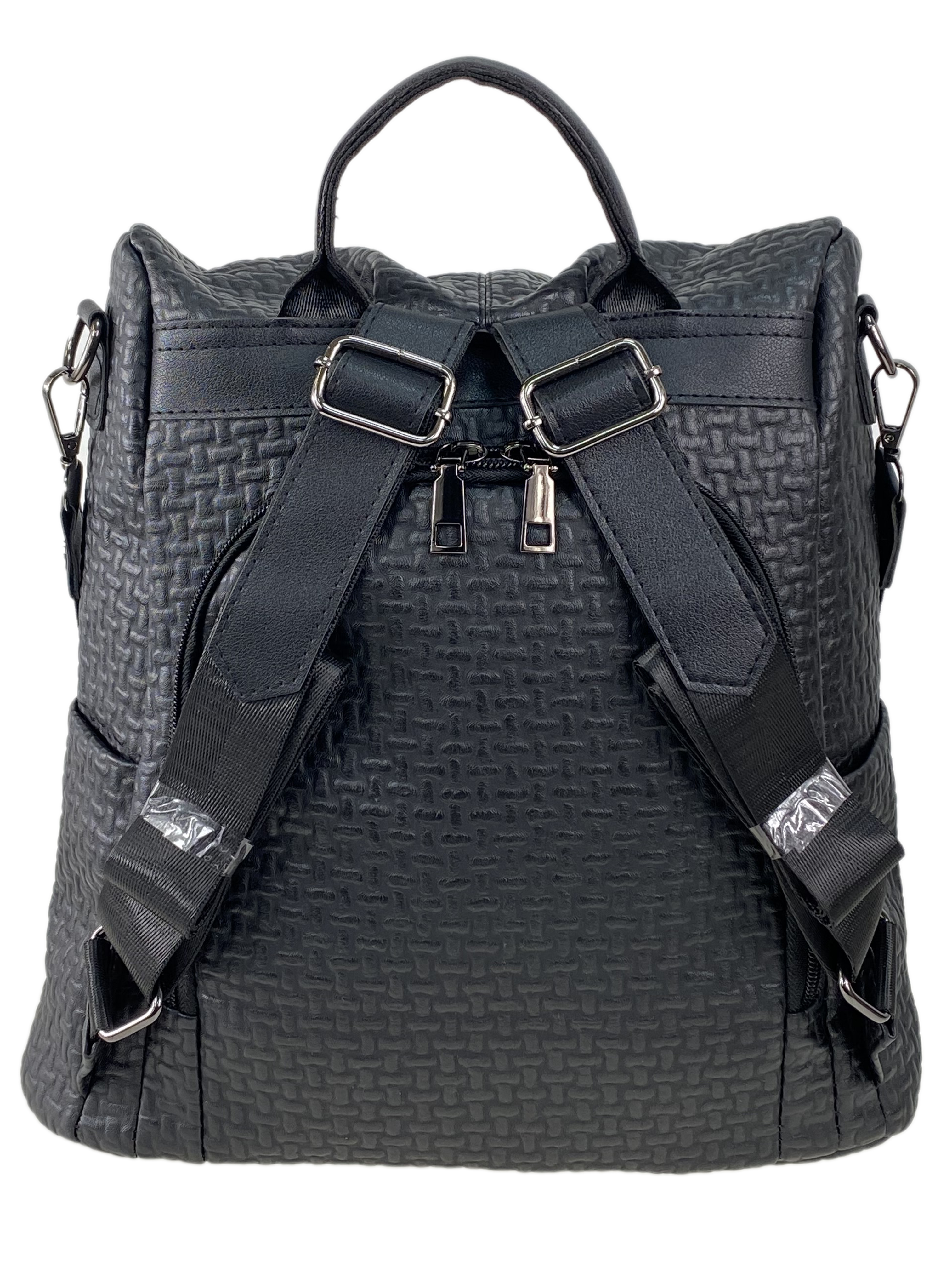 На фото 3 - Сумка-рюкзак из искусственной кожи, цвет чёрный