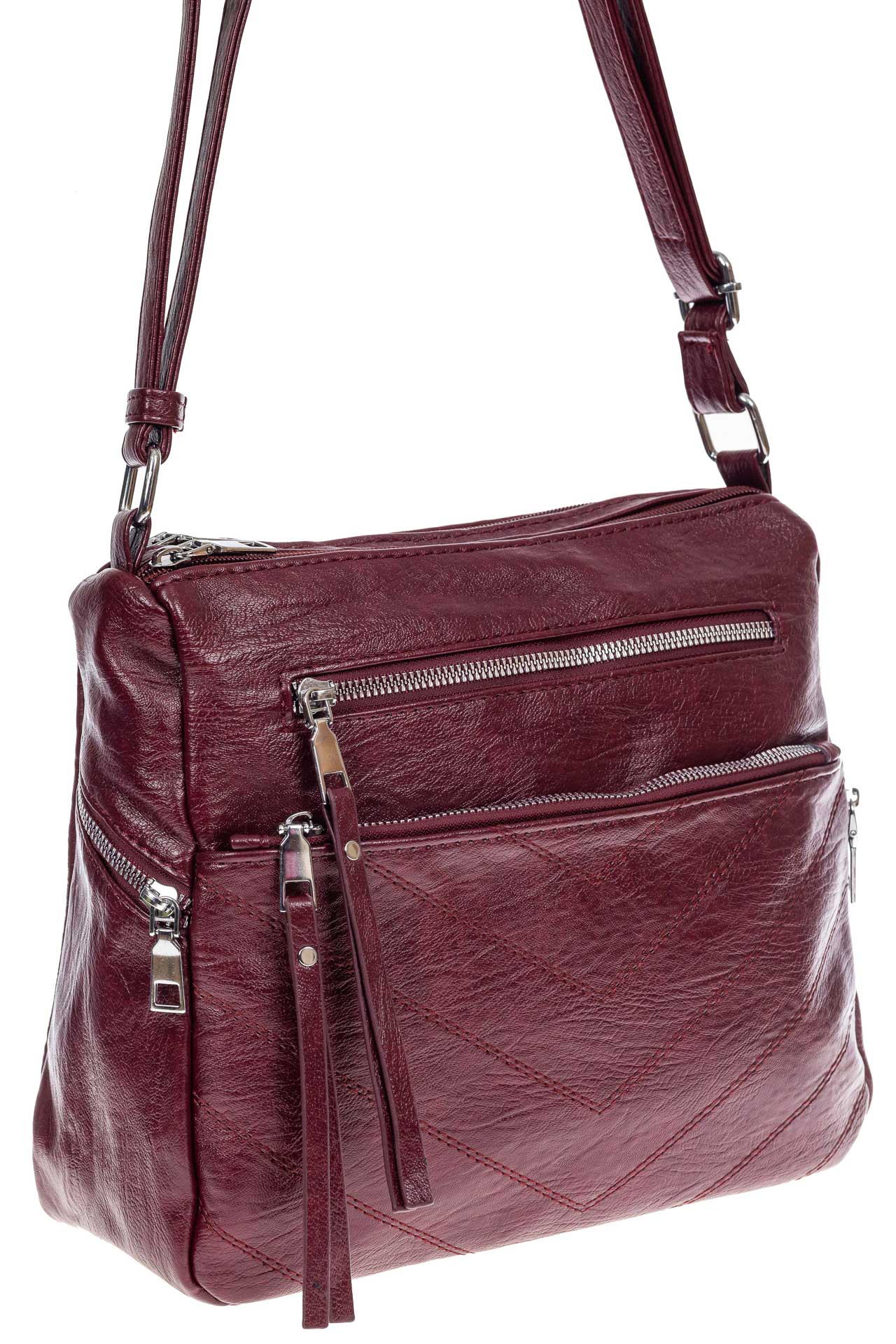 На фото 1 -  Женская классическая сумка из искусственной кожи, цвет винно красный