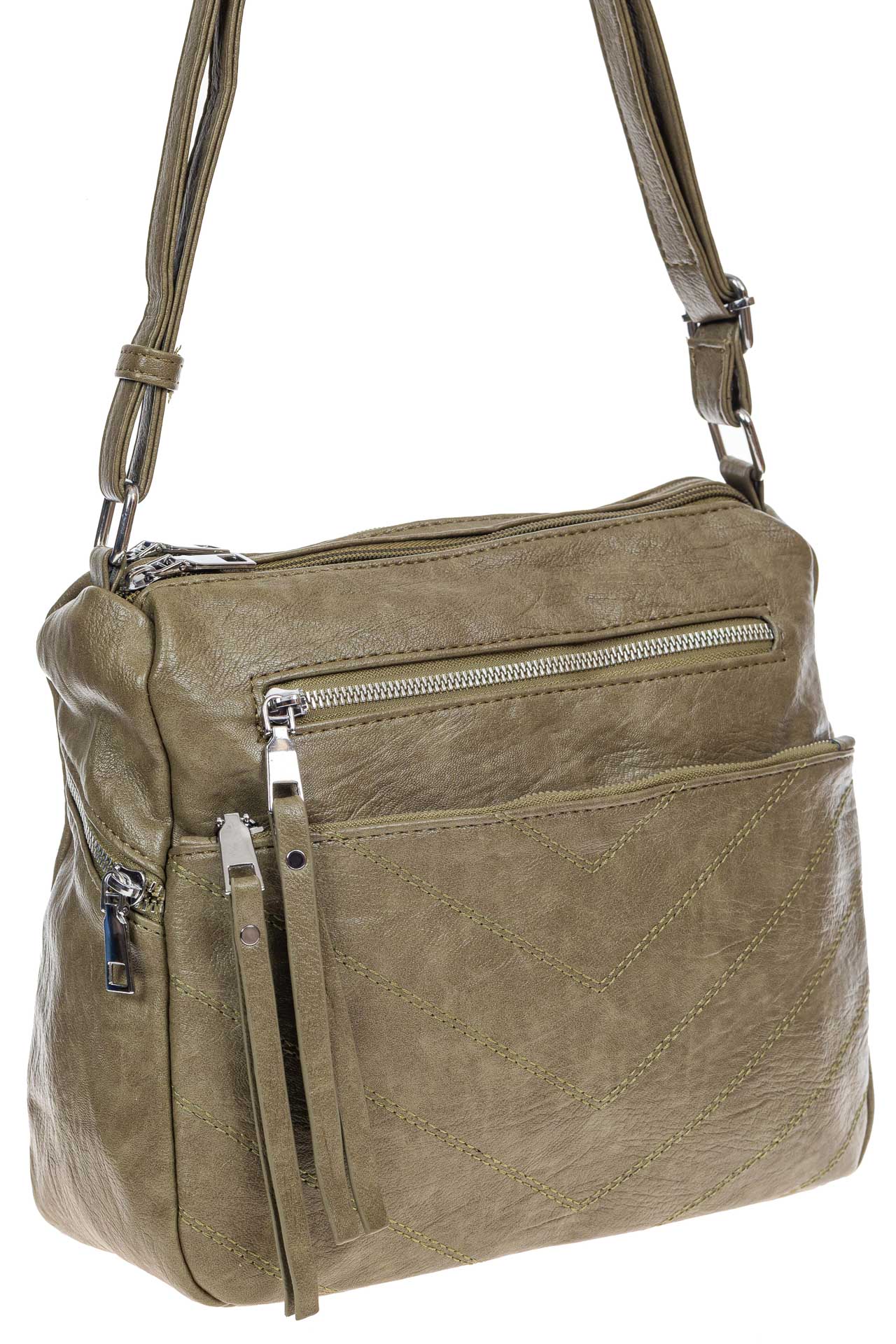 На фото 1 -  Женская классическая сумка из искусственной кожи, цвет хаки
