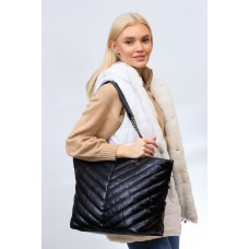 На фото 1 - Женская сумка-шоппер из искусственной кожи, цвет черный