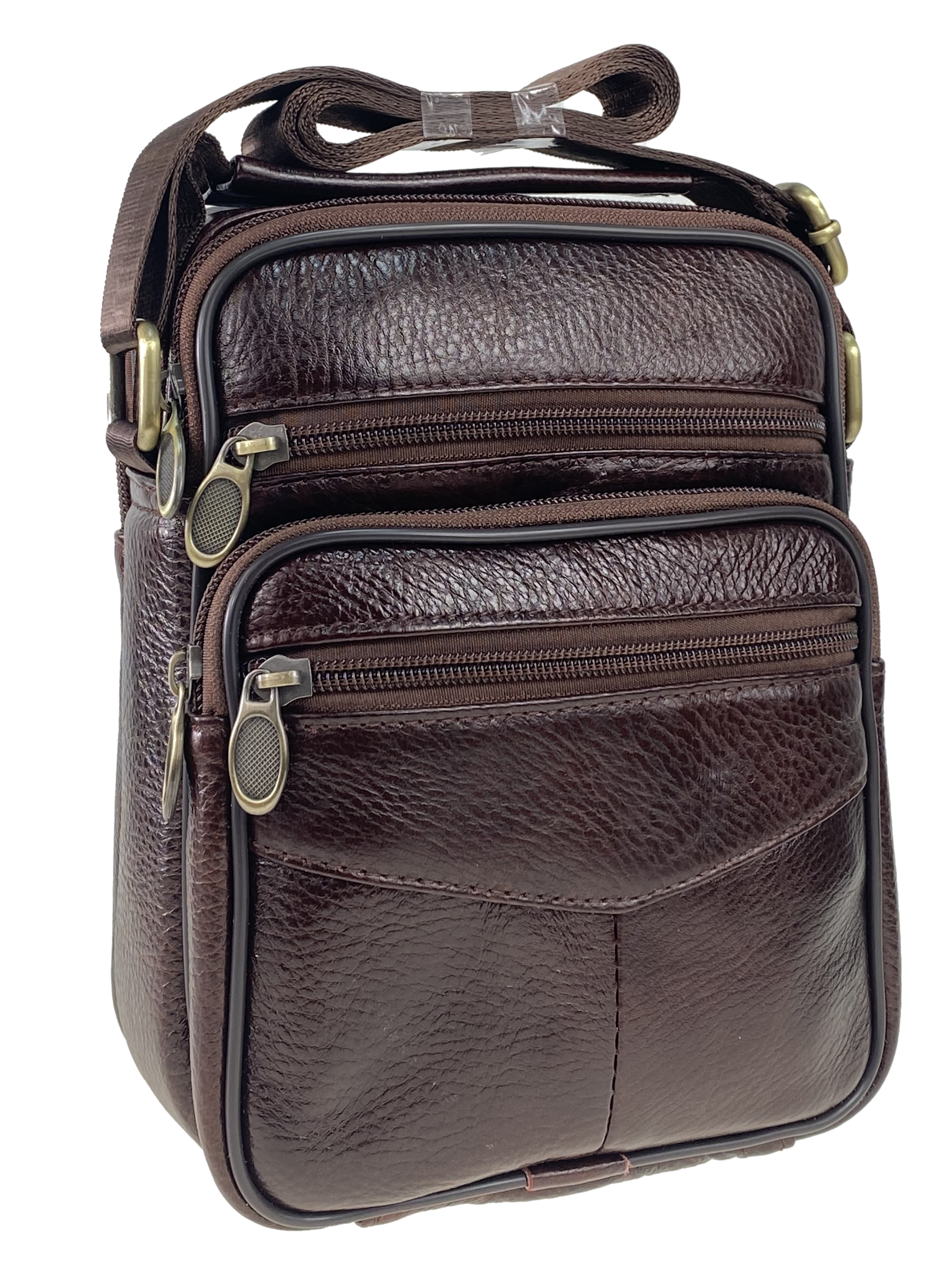 На фото 1 - Мужская сумка через плечо для документов из натуральной кожи, цвет коричневый