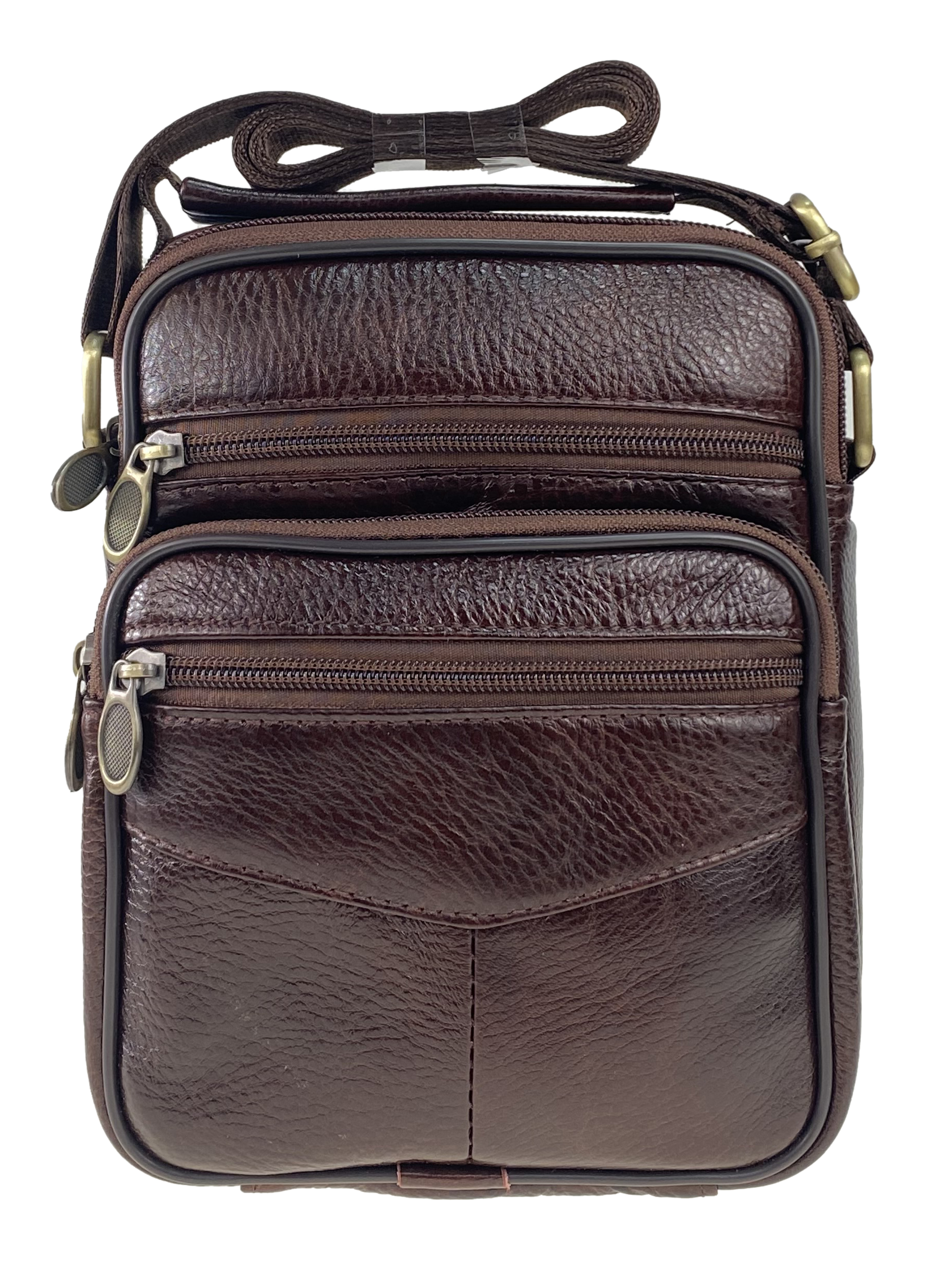 На фото 2 - Мужская сумка через плечо для документов из натуральной кожи, цвет коричневый