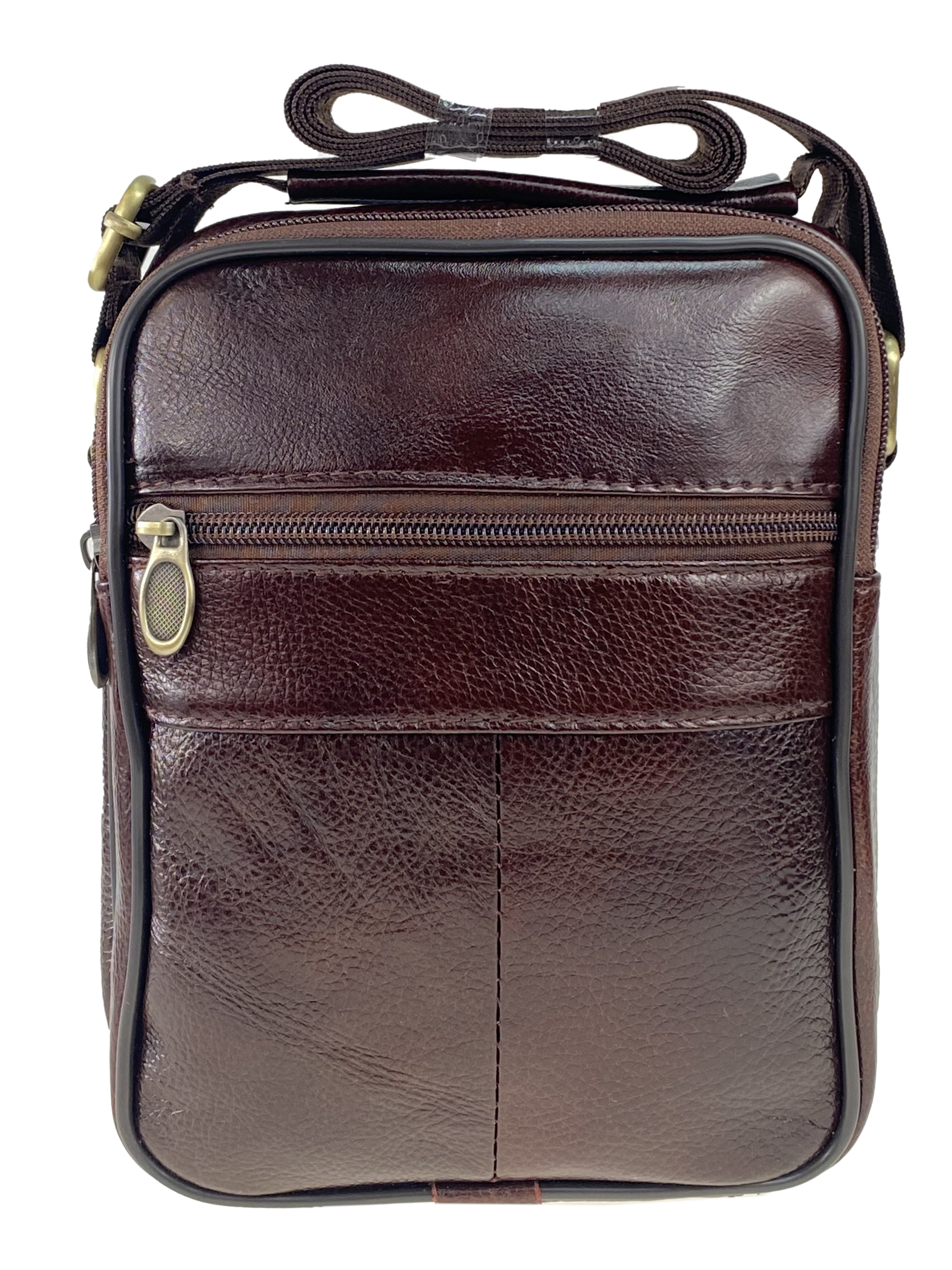 На фото 3 - Мужская сумка через плечо для документов из натуральной кожи, цвет коричневый