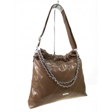 На фото 1 - Женская сумка хобо из искусственной кожи, цвет пудра