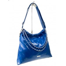 На фото 1 - Женская сумка хобо из искусственной кожи, цвет синий