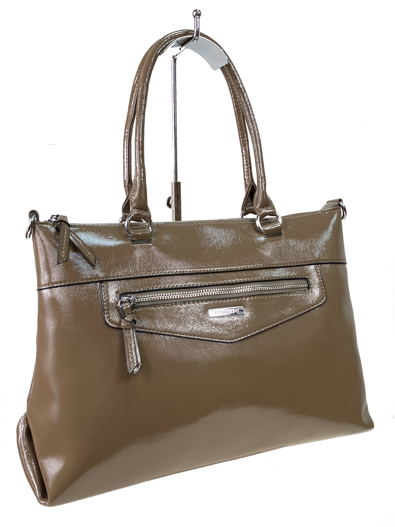 На фото 1 - Женская сумка тоут из искусственной кожи, цвет бежево-коричневый