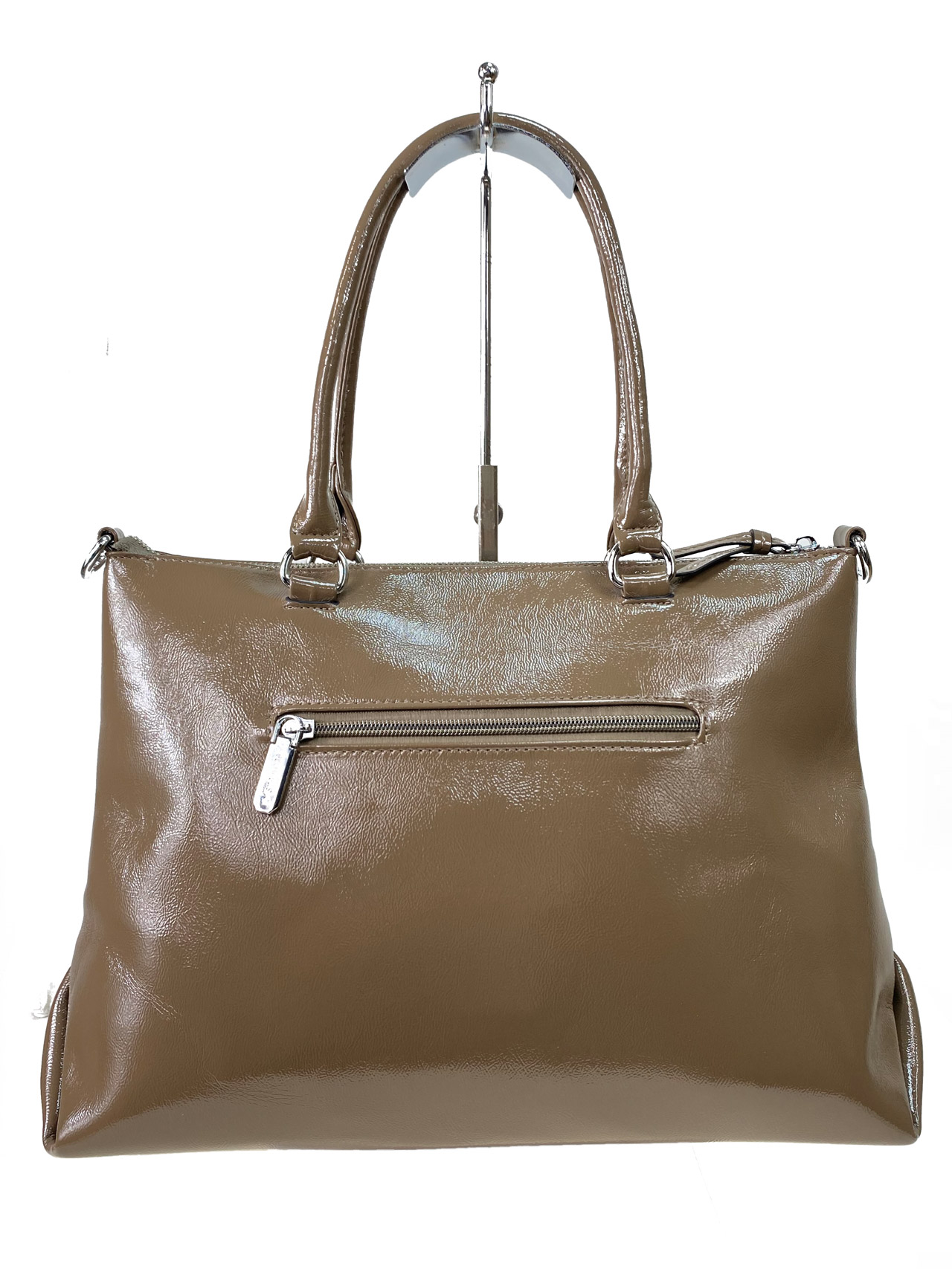 На фото 2 - Женская сумка тоут из искусственной кожи, цвет бежево-коричневый