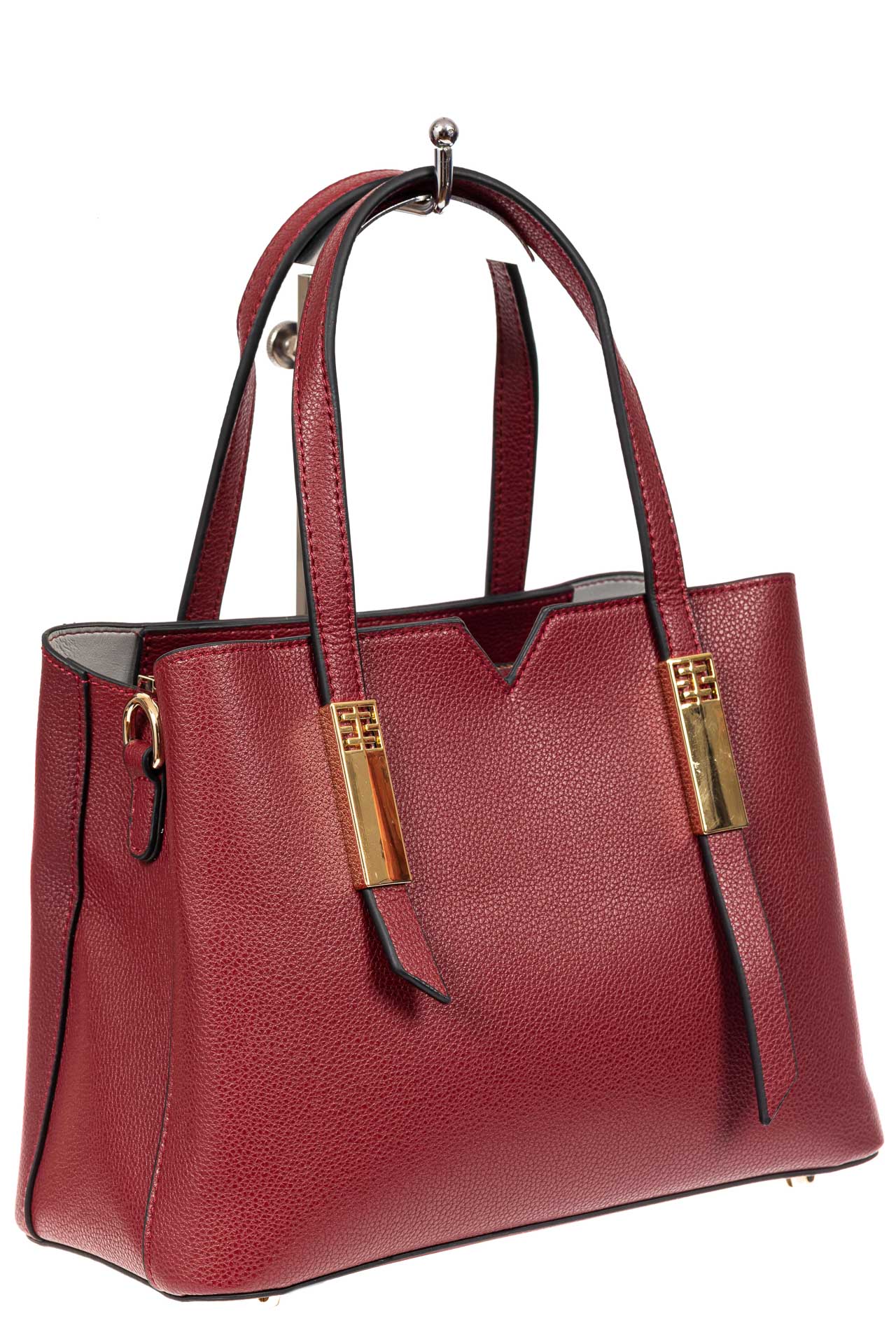 На фото 1 - Кожаная женская сумка тоут, цвет красный
