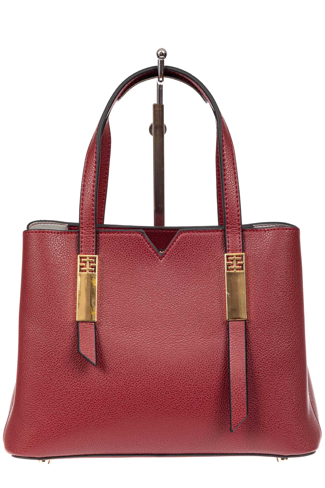 На фото 2 - Кожаная женская сумка тоут, цвет красный