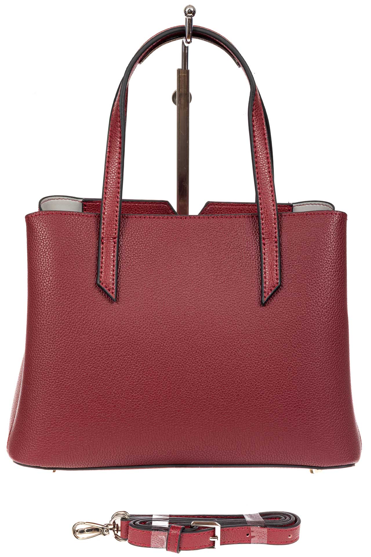На фото 3 - Кожаная женская сумка тоут, цвет красный