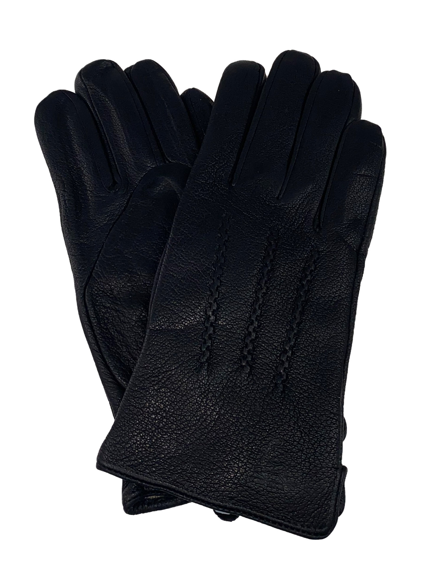 На фото 1 - Мужские перчатки из натуральной кожи оленя с декоративной строчкой, цвет чёрный