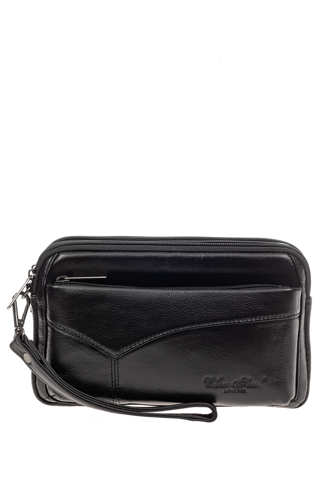 На фото 2 - Кожаная мужская сумка клатч под документы, цвет черный