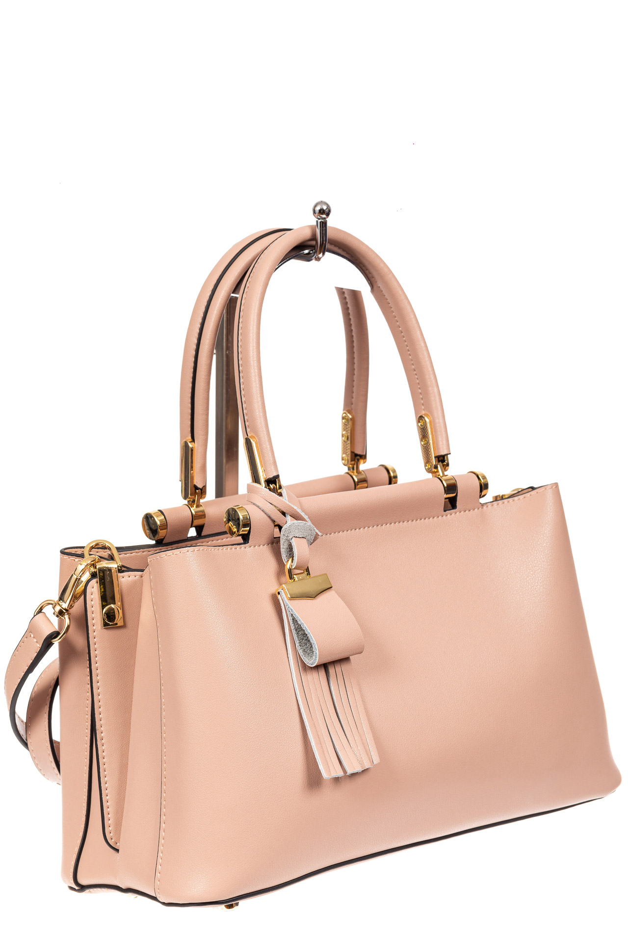 На фото 1 - Кожаная женская сумка тоут, цвет розовый