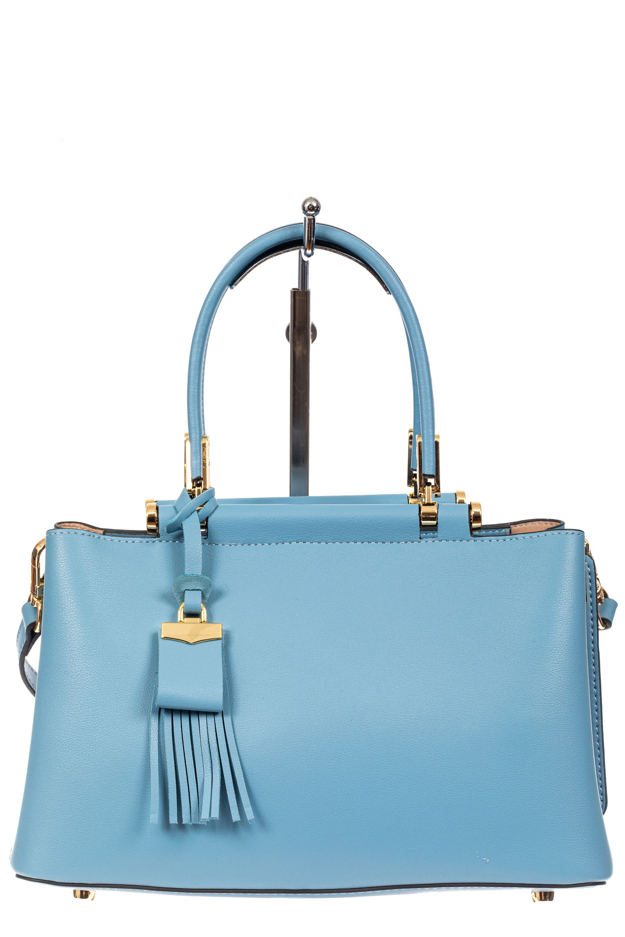 На фото 2 - Кожаная женская сумка тоут, цвет голубой