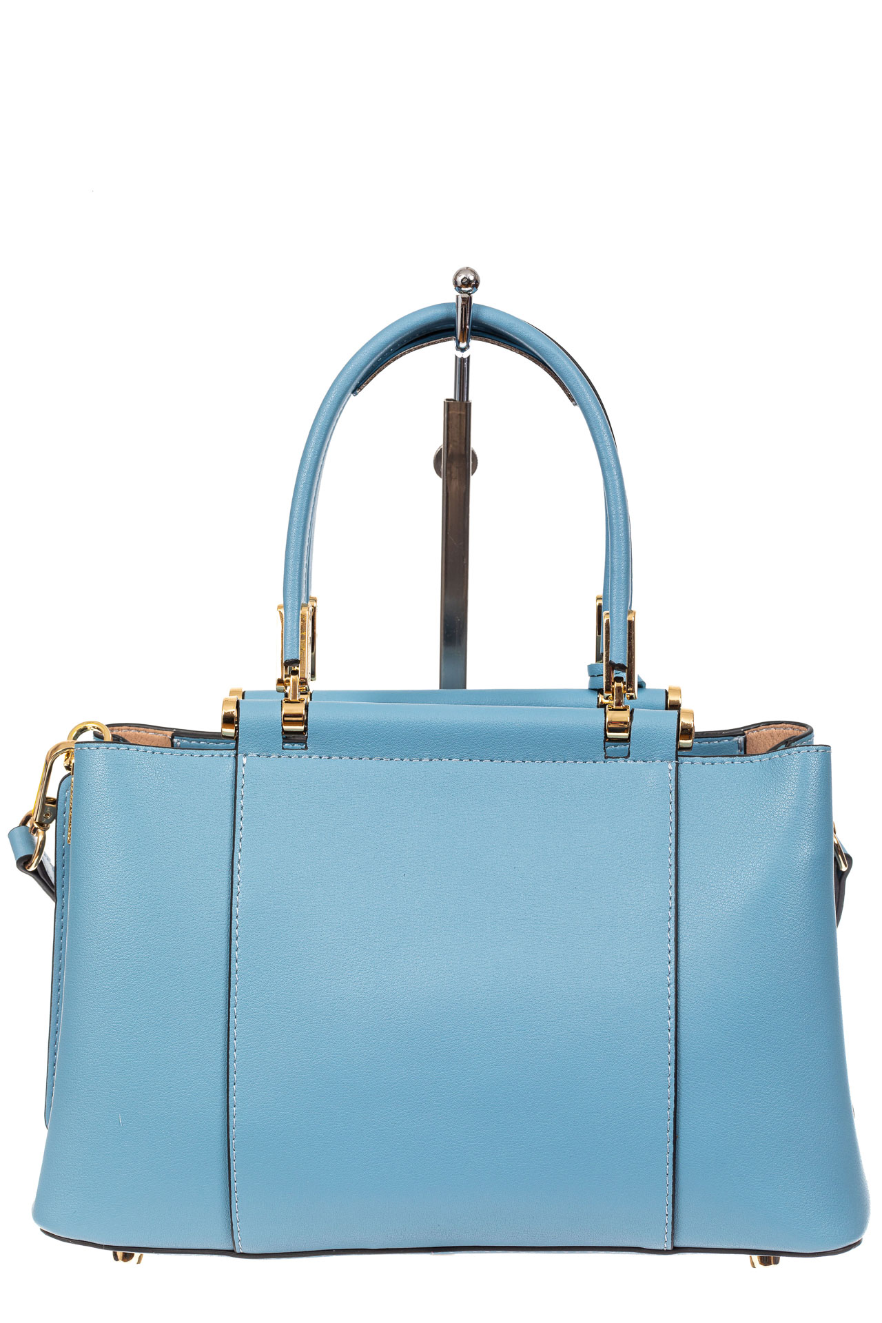На фото 3 - Кожаная женская сумка тоут, цвет голубой