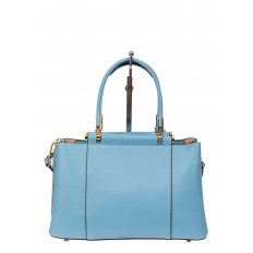 На фото 3 - Кожаная женская сумка тоут, цвет голубой