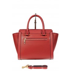 На фото 3 - Кожаная женская сумка-трапеция, цвет красный