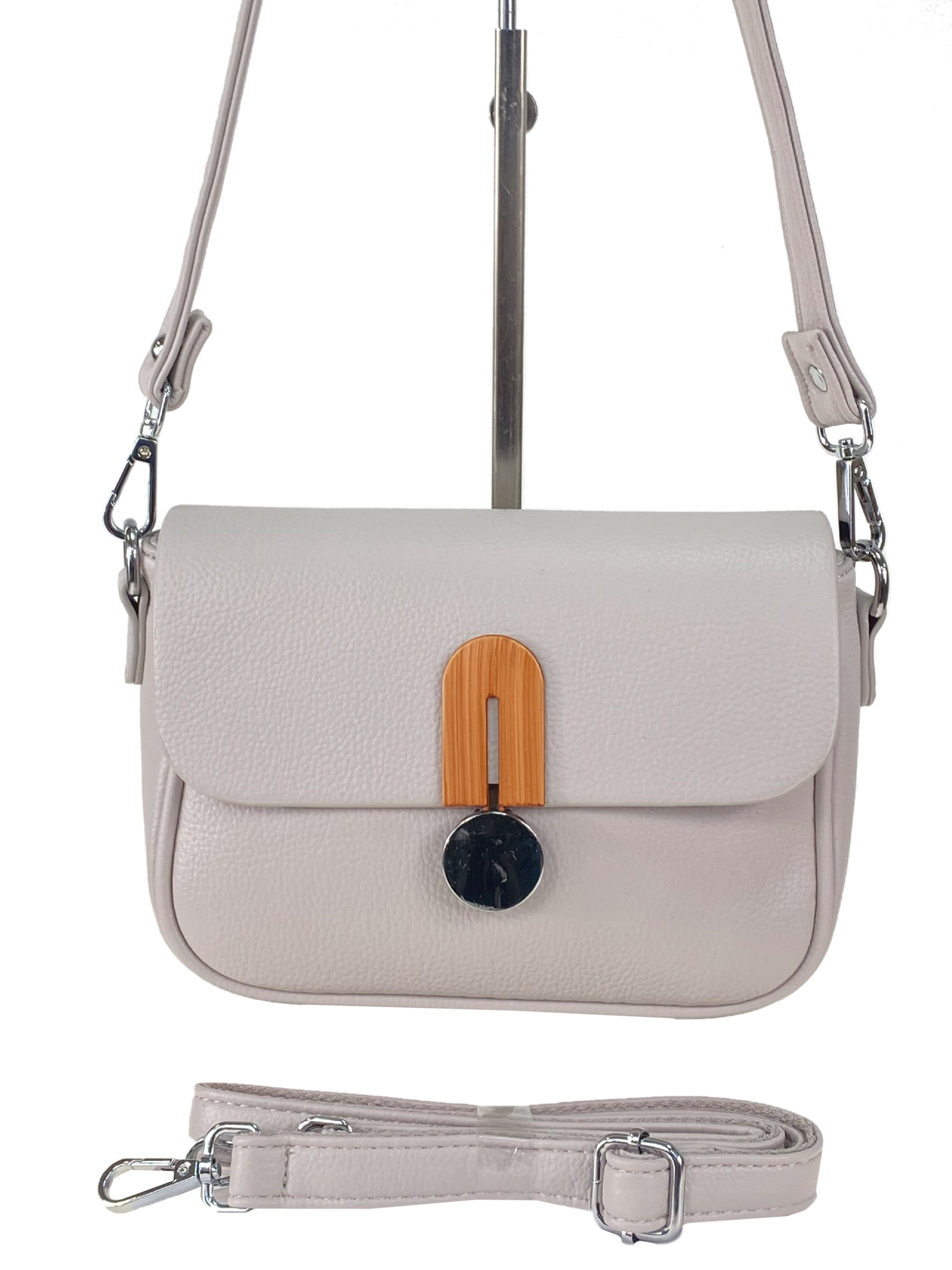 На фото 2 - Женская сумка кросс-боди из искусственной кожи, цвет светло серый
