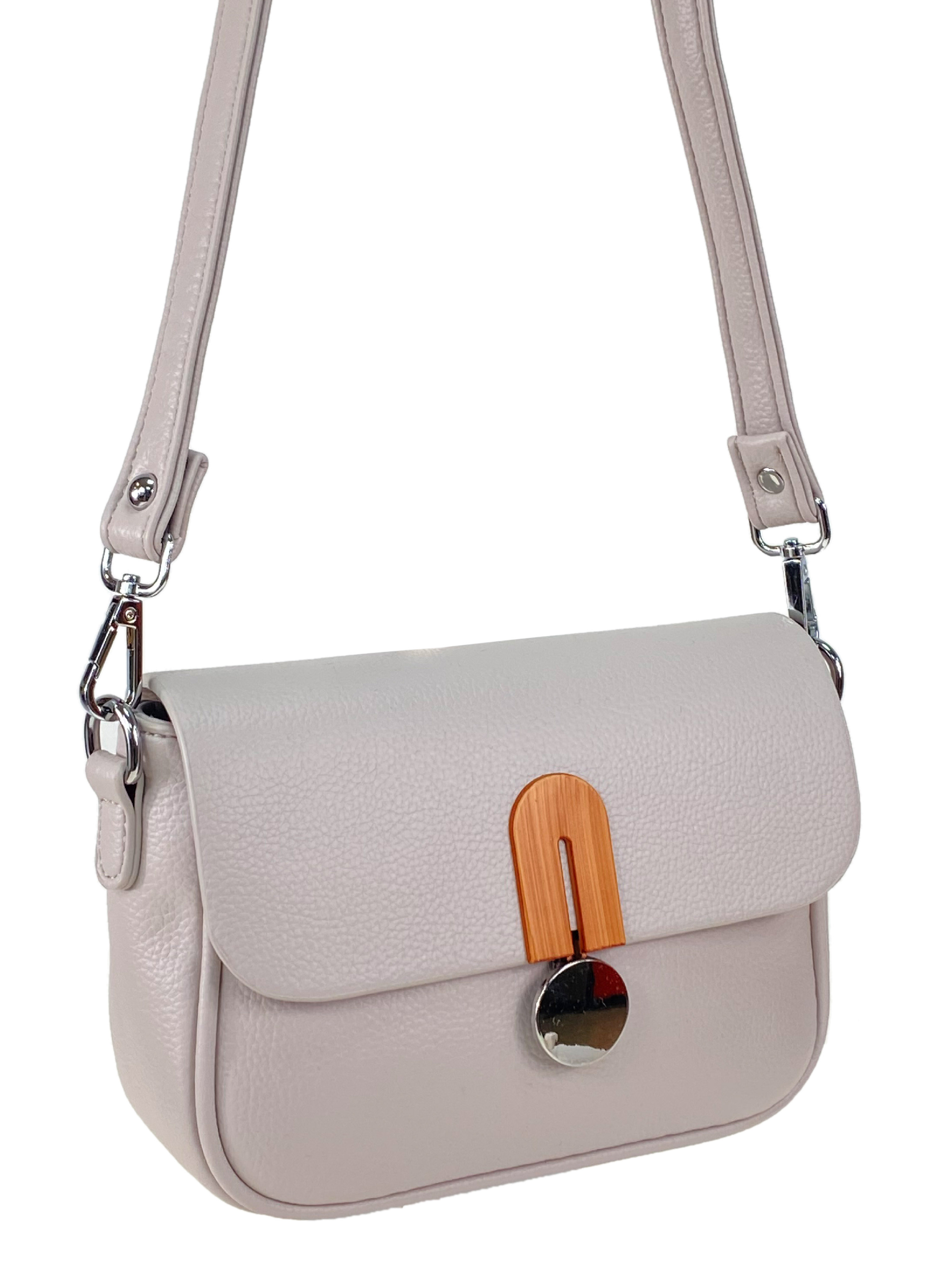 На фото 3 - Женская сумка кросс-боди из искусственной кожи, цвет светло серый