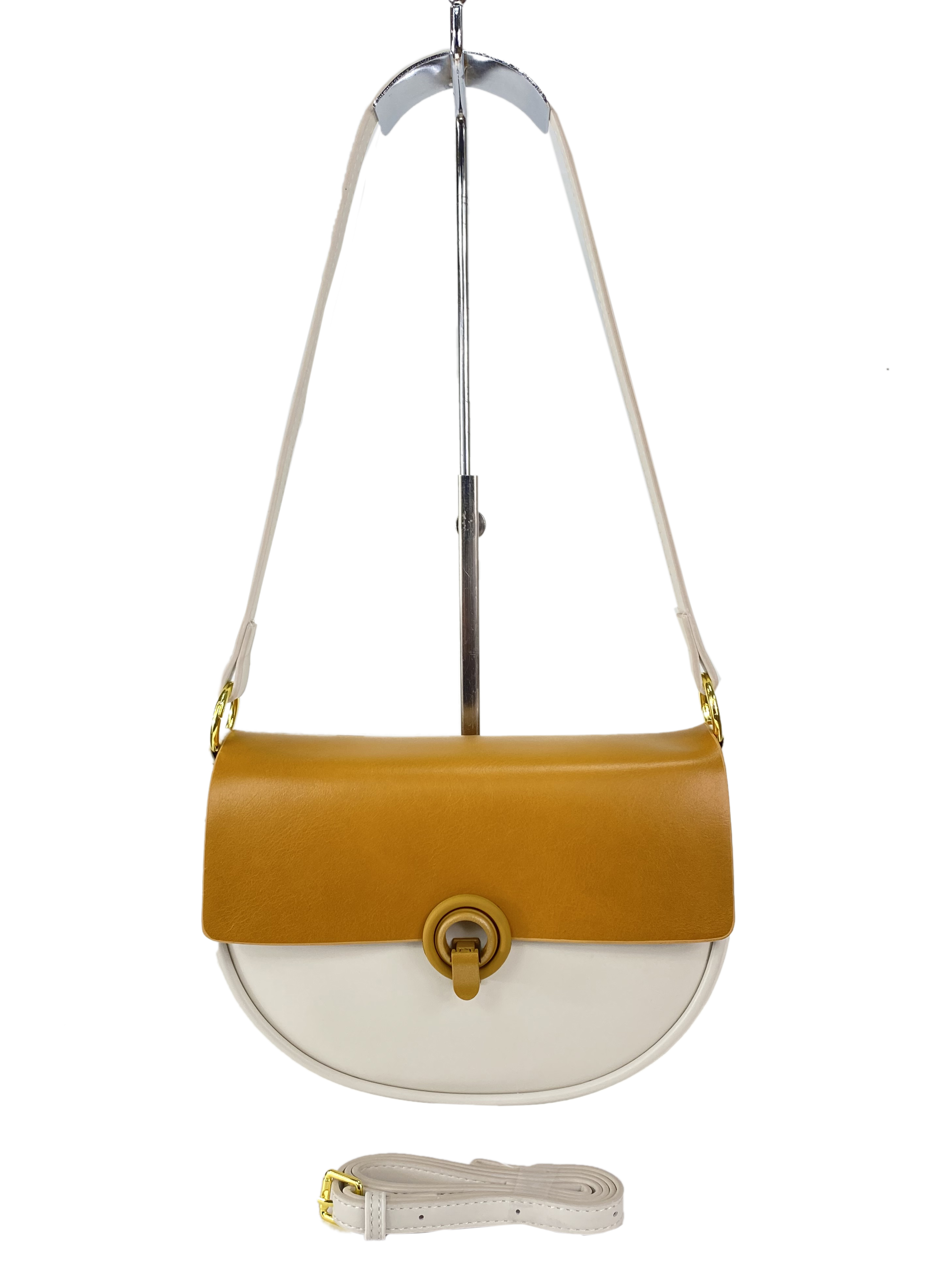 На фото 2 -  Женская сумка кросс-боди из искусственной кожи, цвет  белый с желтым