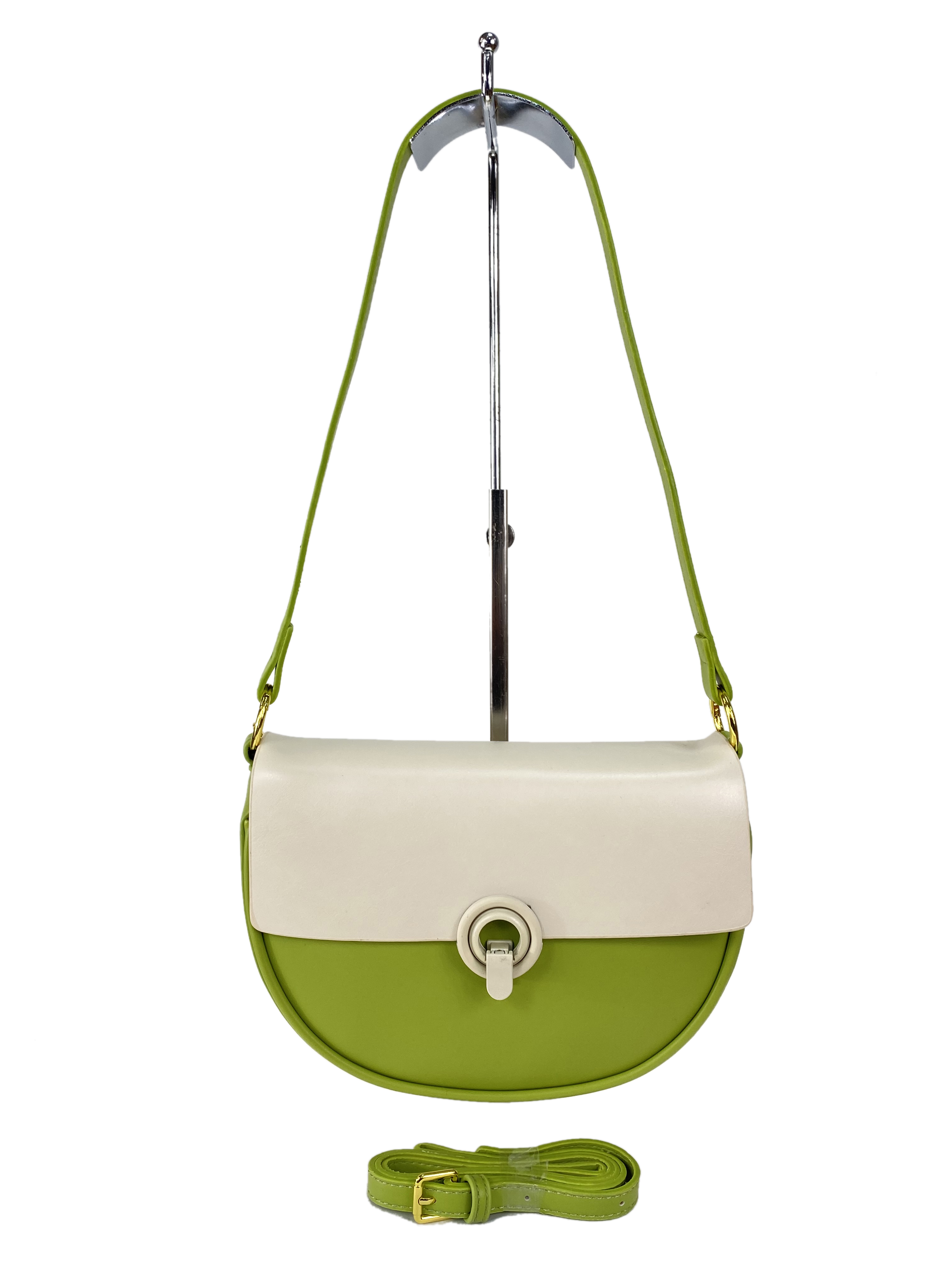 На фото 2 -  Женская сумка кросс-боди из искусственной кожи, цвет  зеленый с белым