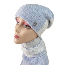 На фото 1 - Комплект шапка женская ишарф-косынка, цвет голубой